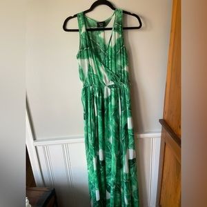 Vici Green Palm Floral Sheer Maxi Dress